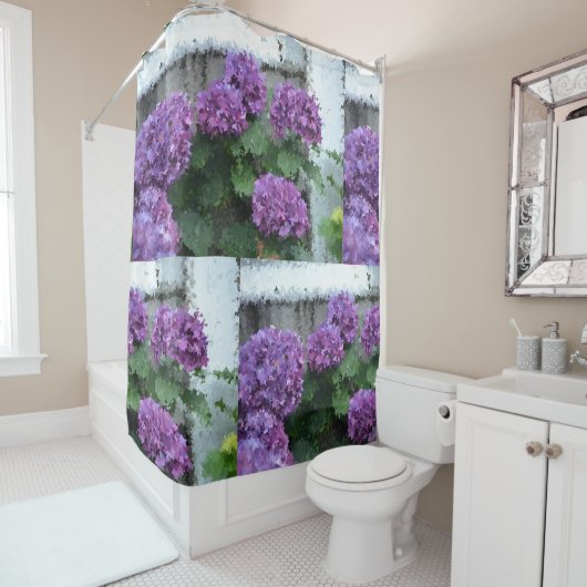 Rideaux De Douche Hydrangeas Impressionnistes Violets (En situation)