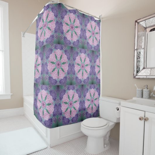 Rideaux De Douche Hydrangée Douce, Violet Et Rose (En situation)