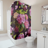Rideaux De Douche Hydrangée, foncé, motif floral transparent. (En situation)