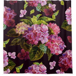 Rideaux De Douche Hydrangée, foncé, motif floral transparent.