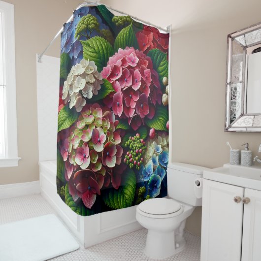 Rideaux De Douche "Hydrangées vibrantes avec Dew" (En situation)