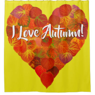 Rideaux De Douche I Love Automne!—Rouge Aspen Leaf Heart 1
