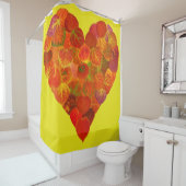 Rideaux De Douche I Love Automne, subtil—Coeur feuille d'Aspen rouge (En situation)