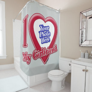 Rideaux De Douche I Love My Girlfriend Photo Red Heart Grey
