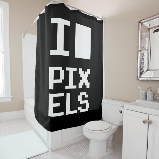 Rideaux De Douche I Love Pixels, design geek, art des pixels (En situation)