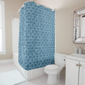 Rideaux De Douche Ikat Aztec Tribal - Indigo et bleu clair (En situation)