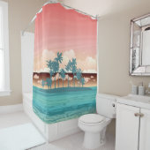 Rideaux De Douche Île de coco verte : illustration du coucher du sol (En situation)