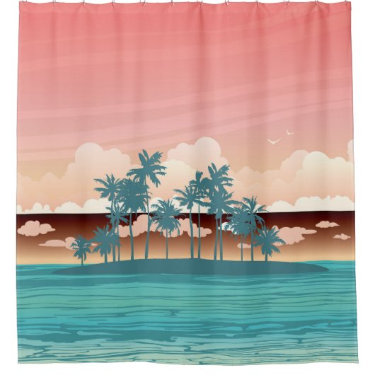 Rideaux De Douche Île de coco verte : illustration du coucher du sol (Devant)