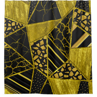 Rideaux De Douche Illusion de texture du triangle noir or