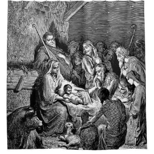 Rideaux De Douche Illustrated Christmas Nativity Scene (Devant)