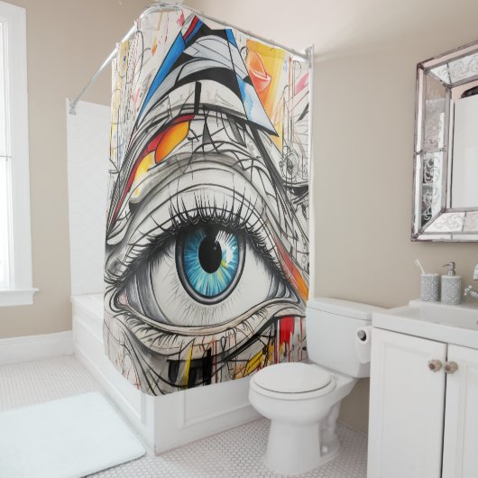 Rideaux De Douche Illustration Abstraite d'une affiche oeil (En situation)
