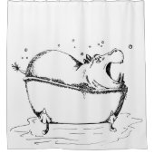 Rideaux De Douche Illustration amusante de bain Hippo noir (Devant)