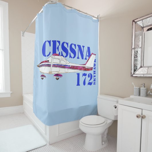 Rideaux De Douche Illustration Cessna 172 Skyhawk Texte Gras Design (En situation)