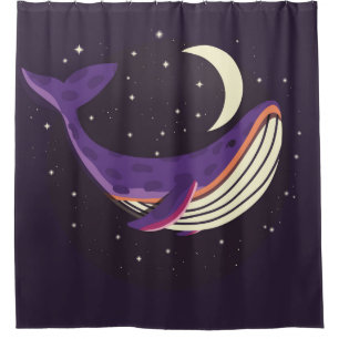 Rideaux De Douche Illustration colorée portrait de la baleine mignon