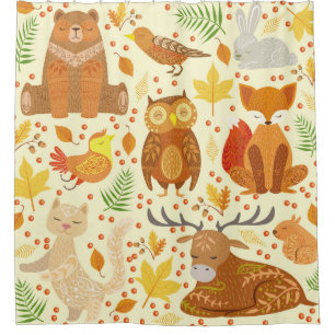 Rideaux De Douche Illustration d'animaux de forêt ornementaux.