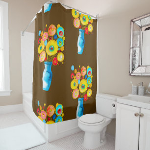 Rideaux De Douche Illustration d'art des fleurs vibrantes