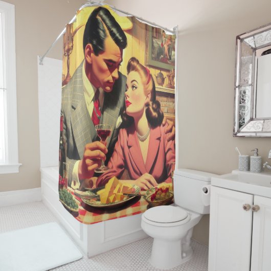 Rideaux De Douche Illustration de couple rétro (En situation)