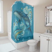 Rideaux De Douche Illustration de dauphin de style Art déco (En situation)