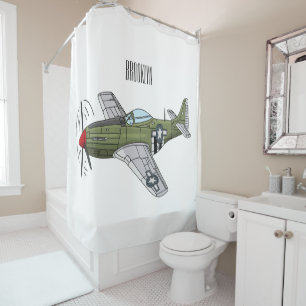 Rideaux De Douche Illustration de dessin animé d'avion militaire