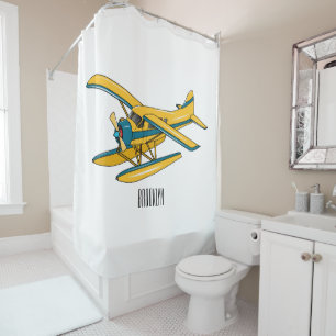 Rideaux De Douche Illustration de dessin animé d'hydravion 