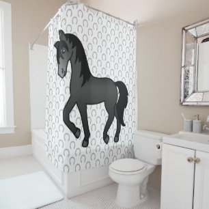 Rideaux De Douche Illustration de dessin animé mignon de cheval trot