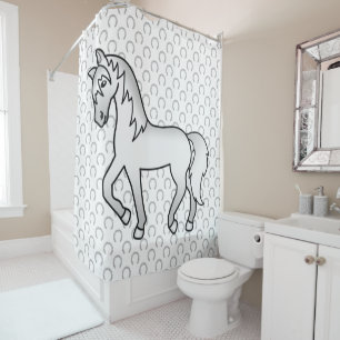 Rideaux De Douche Illustration de dessin animé mignon de cheval trot
