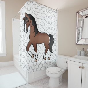 Rideaux De Douche Illustration de dessin animé mignon de cheval trot