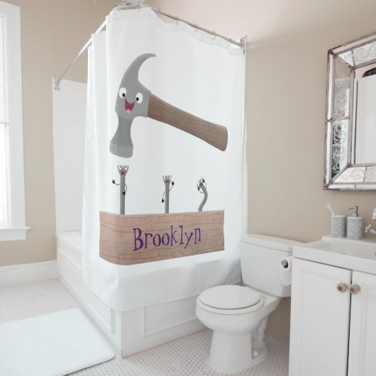 Rideaux De Douche Illustration de dessin mignon, marteau et ongles (En situation)