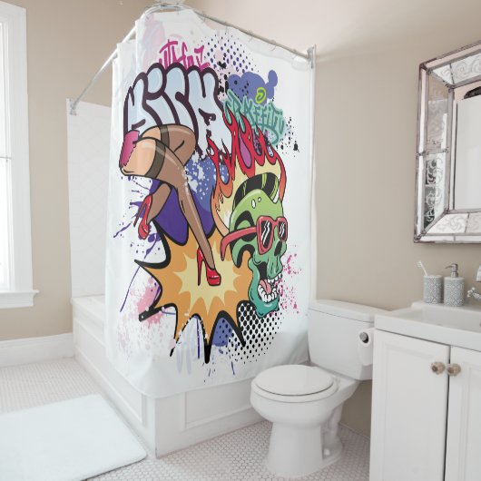 Rideaux De Douche Illustration de graffiti avec lettres de graffitis (En situation)