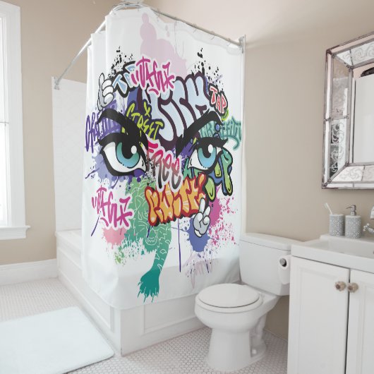 Rideaux De Douche Illustration de graffiti avec lettres de graffitis (En situation)