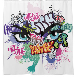 Rideaux De Douche Illustration de graffiti avec lettres de graffitis