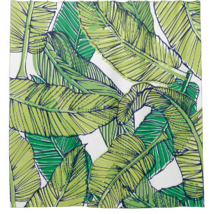 Rideaux De Douche illustration de la feuille d'île tropicale/vintag