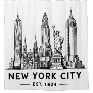 Rideaux De Douche Illustration de la skyline de NYC avec la Statue d