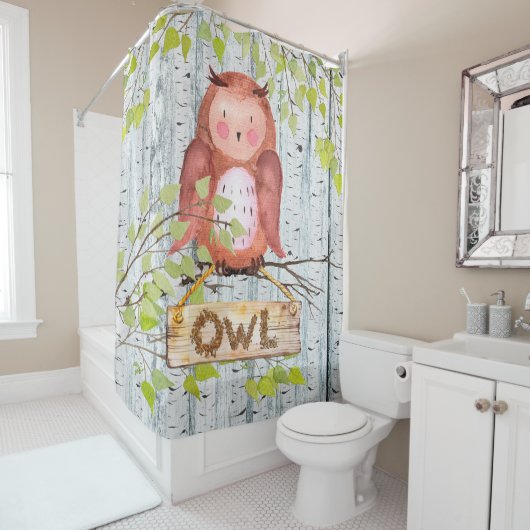 Rideaux De Douche Illustration de l'aquarelle Owd Bird Woodland Frie (En situation)