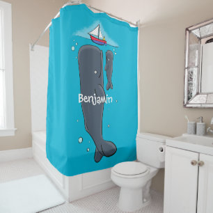 Rideaux De Douche Illustration de mignons baleines et voiliers