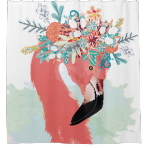 Rideaux De Douche Illustration de mode avec flamants roses dessinés