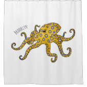 Rideaux De Douche Illustration de poulpe à anneau bleu (Devant)