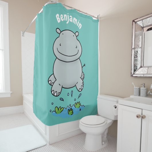 Rideaux De Douche Illustration de saut en hippo mignon (En situation)