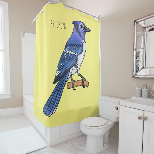 Rideaux De Douche Illustration d'oiseau de jay bleu (En situation)