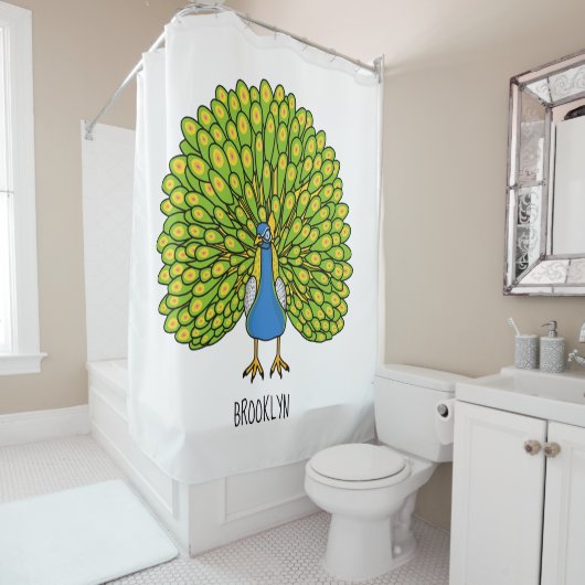 Rideaux De Douche Illustration d'oiseau de paon brillant (En situation)