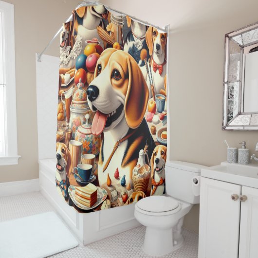 Rideaux De Douche Illustration du Beagle rétro (En situation)