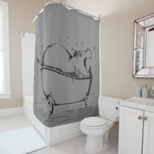 Rideaux De Douche Illustration du jeu Hippo Bath Black gris