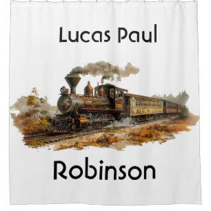 Rideaux De Douche Illustration du paysage des trains à vapeur vintag