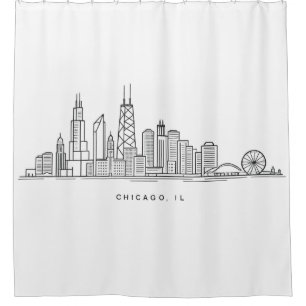 Rideaux De Douche Illustration du paysage urbain de Chicago IL