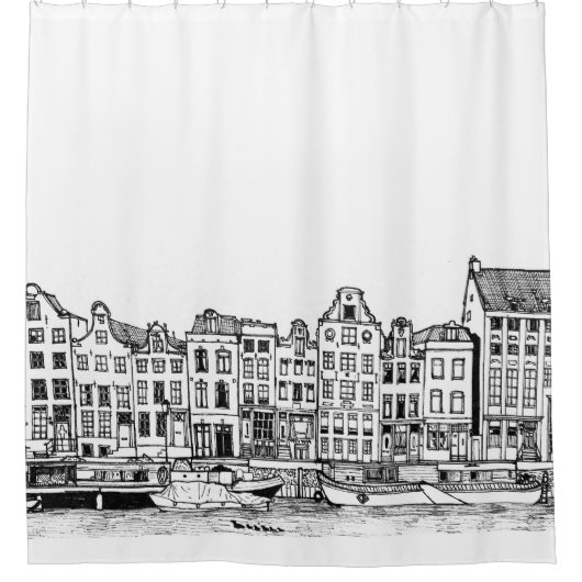 Rideaux De Douche Illustration du paysage urbain du canal d'Amsterda (Devant)