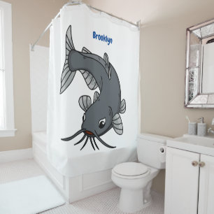 Rideaux De Douche Illustration du poisson-chat mignon