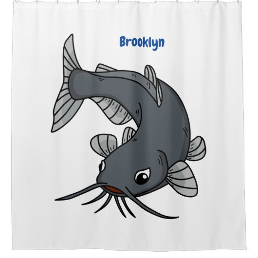 Rideaux De Douche Illustration du poisson-chat mignon (Devant)