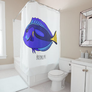 Rideaux De Douche Illustration du poisson de la cuve bleue