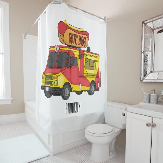 Rideaux De Douche Illustration d'un camion de nourriture pour chien  (En situation)