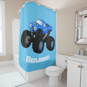 Rideaux De Douche Illustration d'un camion monstre bleu mou